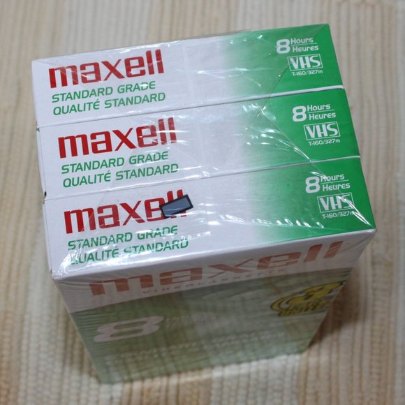 MAXELL T-160 8 HOUR BLANK VIDEO CASSETTE TAPES VHS NEW-SEALED PACK of 3 - Picture 2 of 8